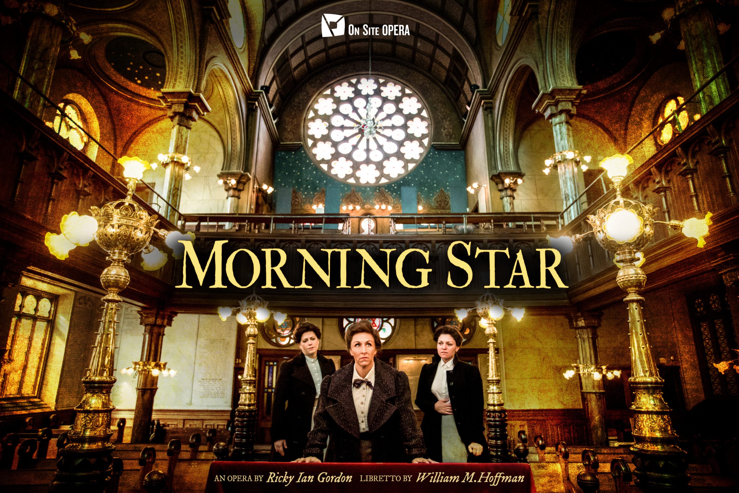 Morning Star poster showing three women in a church dressed in costume