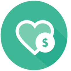 Heart and money symbol on green background